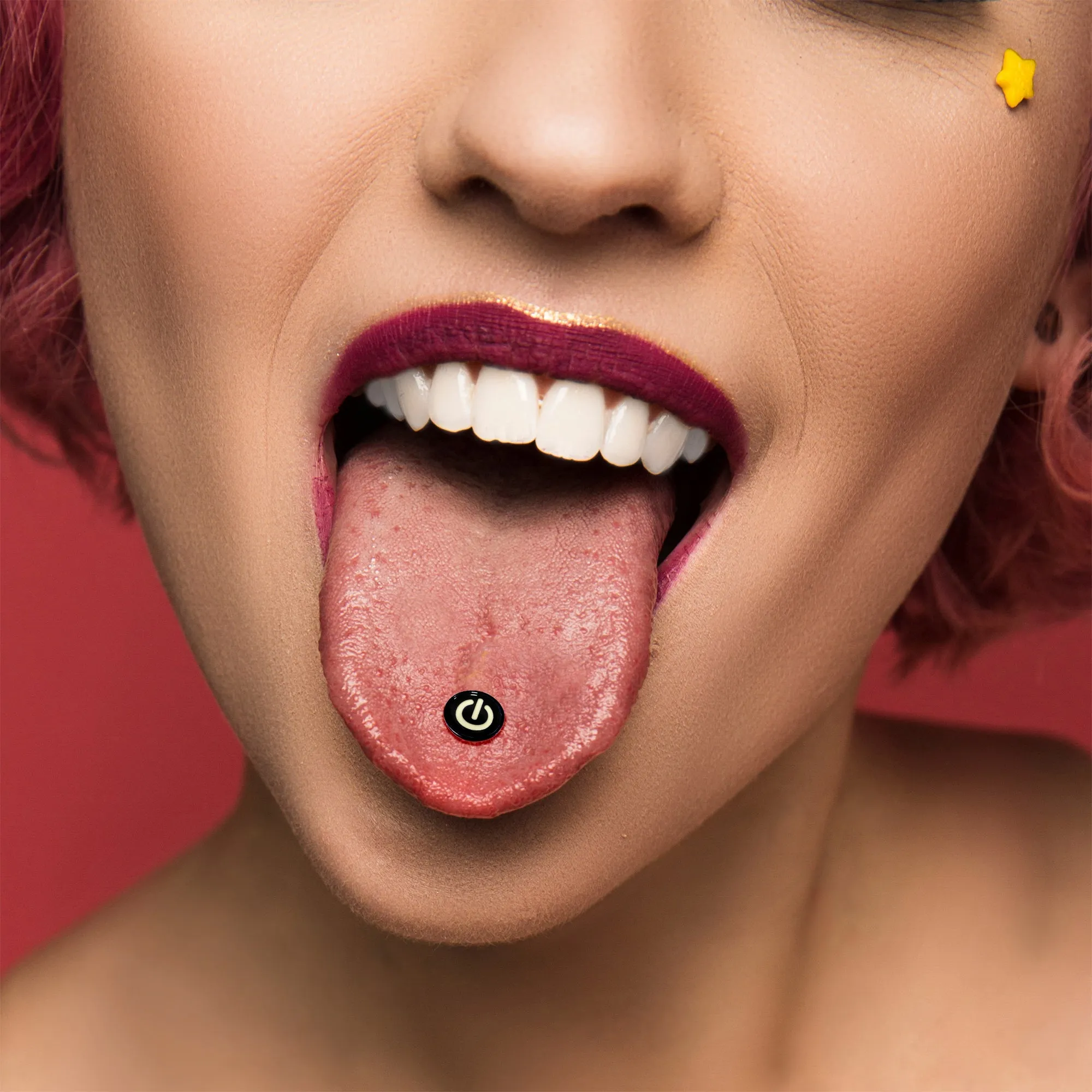 Power Button Glow in the Dark Black Anodized Barbell Tongue Ring