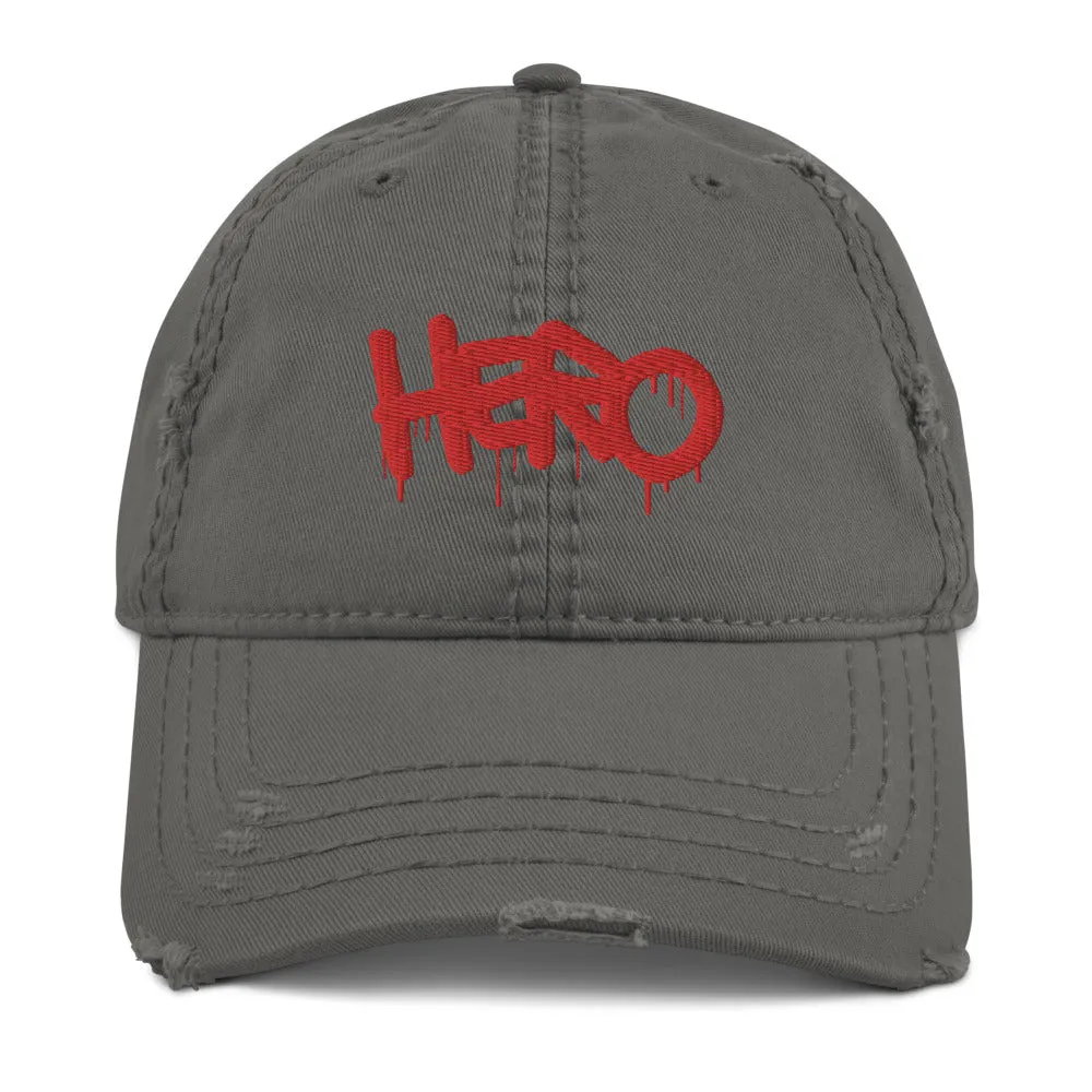 "Hero" Distressed Dad Hat design by Hero.