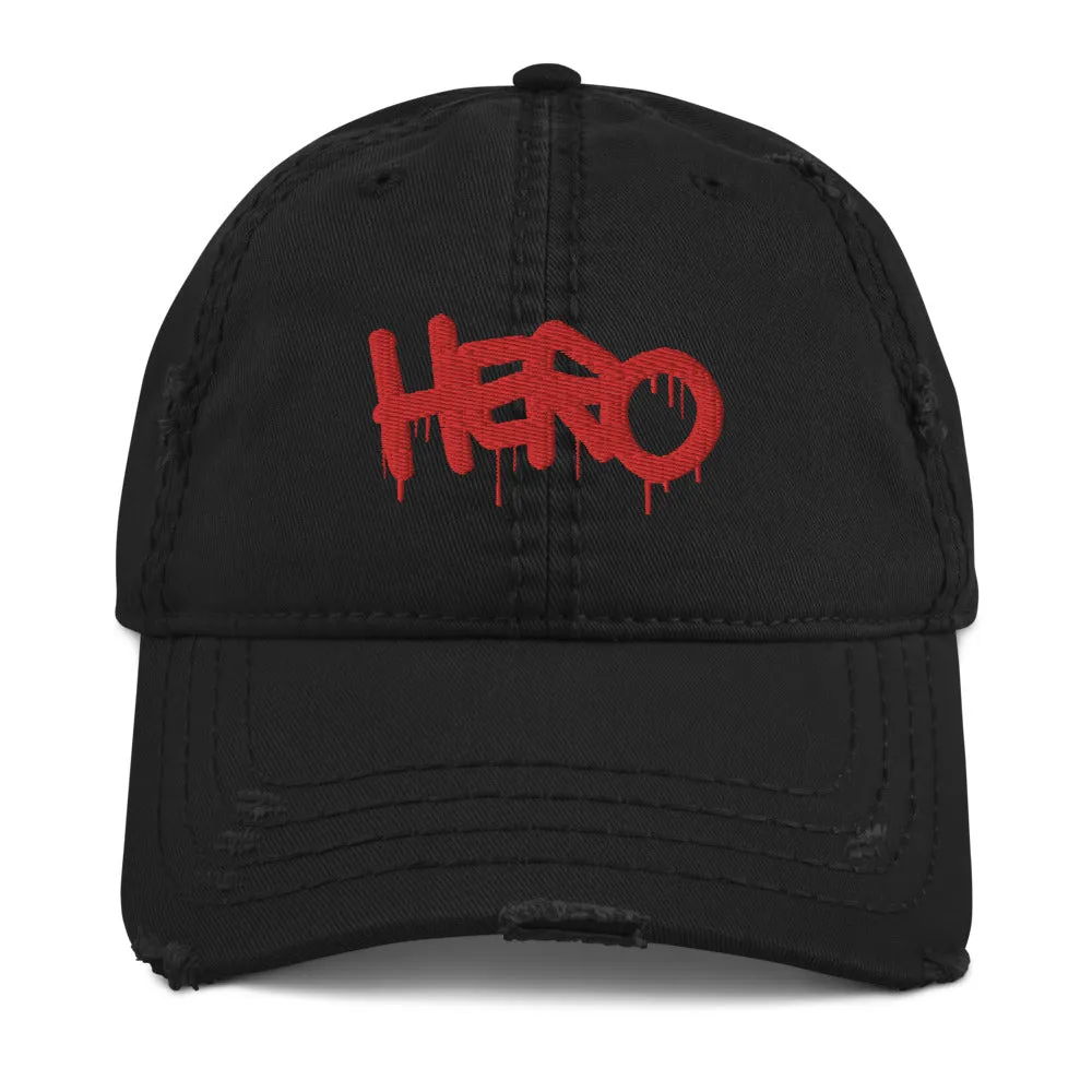 "Hero" Distressed Dad Hat design by Hero.