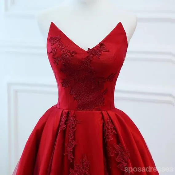 Red V Neck A-line Custom Long Evening Prom Dresses, 17717