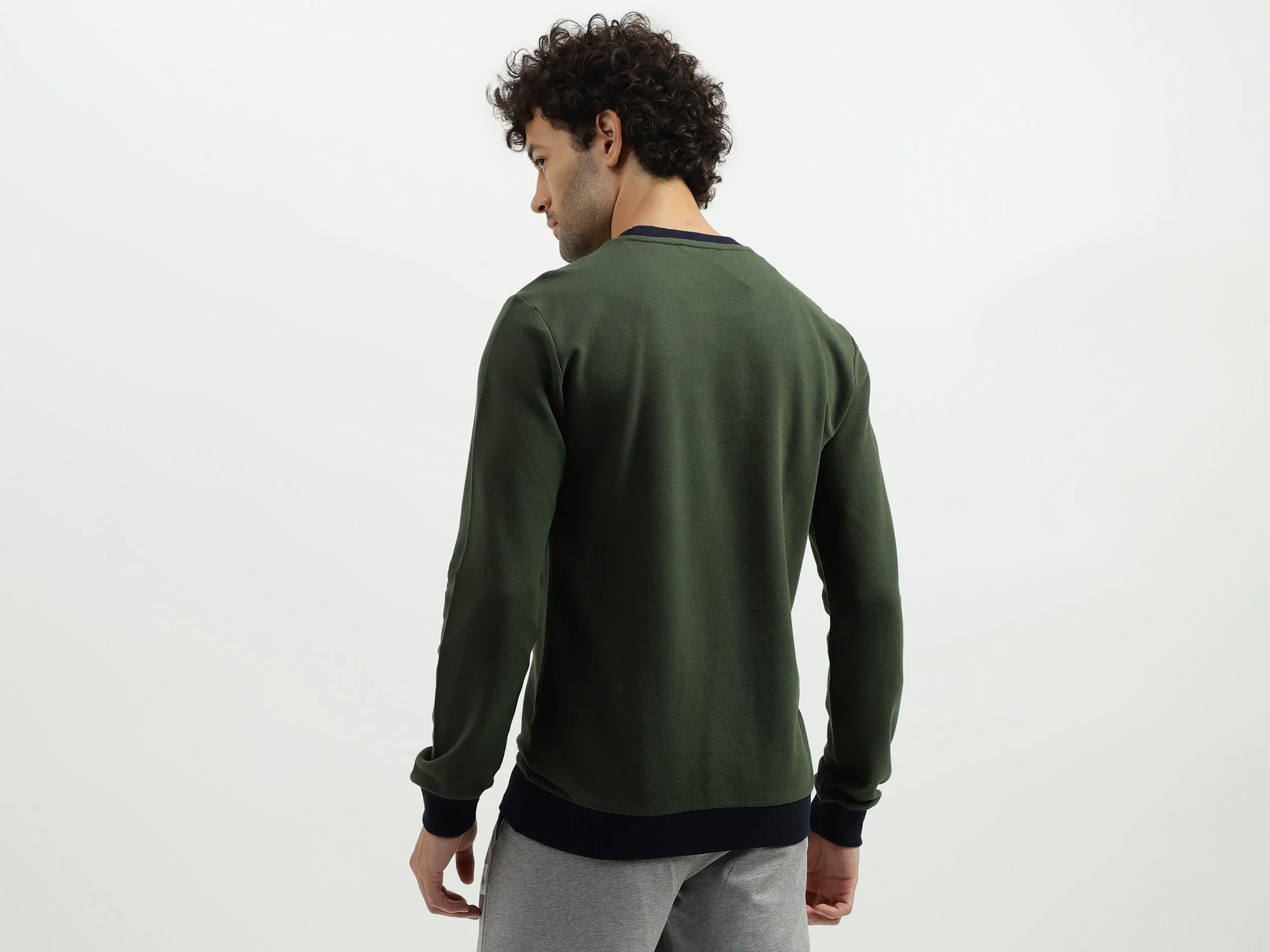Regular Fit Round Neck Contrast Rib Branded Sweatshirt