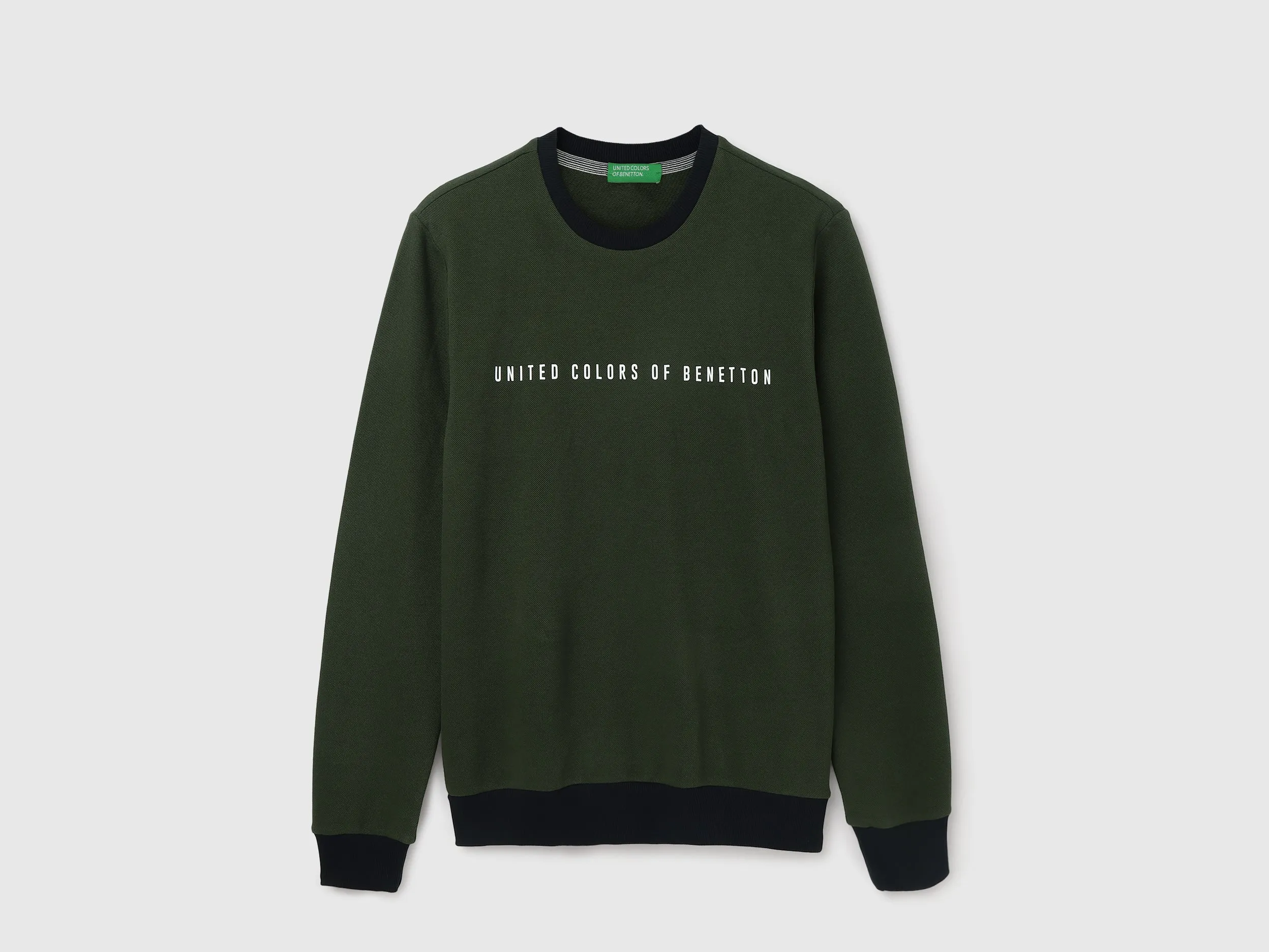 Regular Fit Round Neck Contrast Rib Branded Sweatshirt