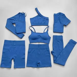 Ribbed Seamless Yoga Set for Women - Long Sleeve Crop Top and Sports Bra