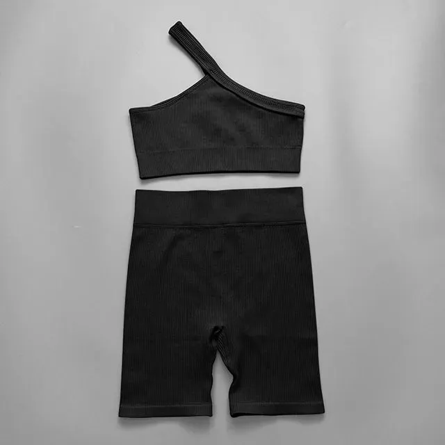 Ribbed Seamless Yoga Set for Women - Long Sleeve Crop Top and Sports Bra
