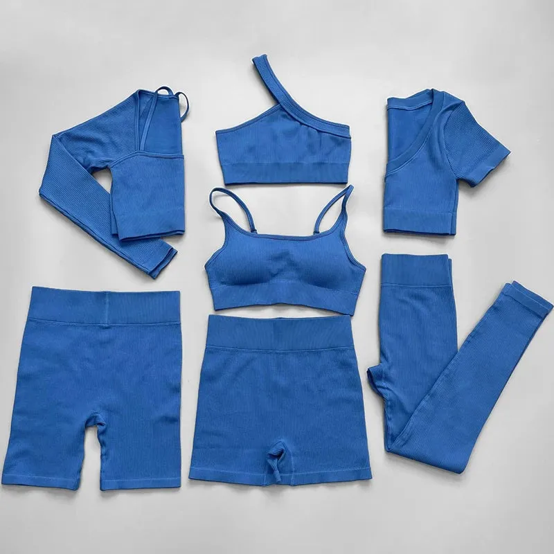 Ribbed Seamless Yoga Set for Women - Long Sleeve Crop Top and Sports Bra