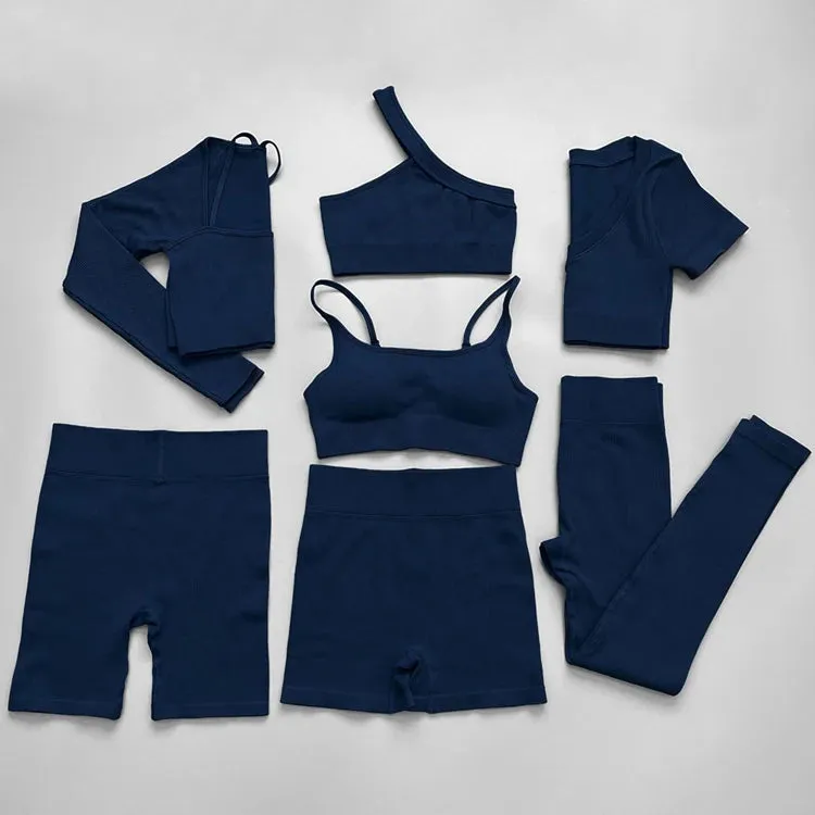 Ribbed Seamless Yoga Set for Women - Long Sleeve Crop Top and Sports Bra