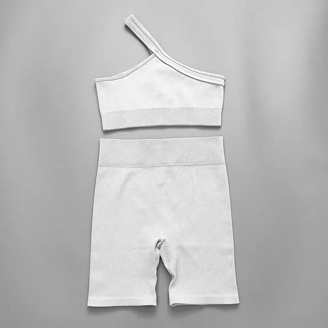 Ribbed Seamless Yoga Set for Women - Long Sleeve Crop Top and Sports Bra