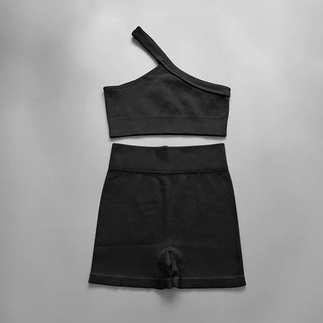 Ribbed Seamless Yoga Set for Women - Long Sleeve Crop Top and Sports Bra