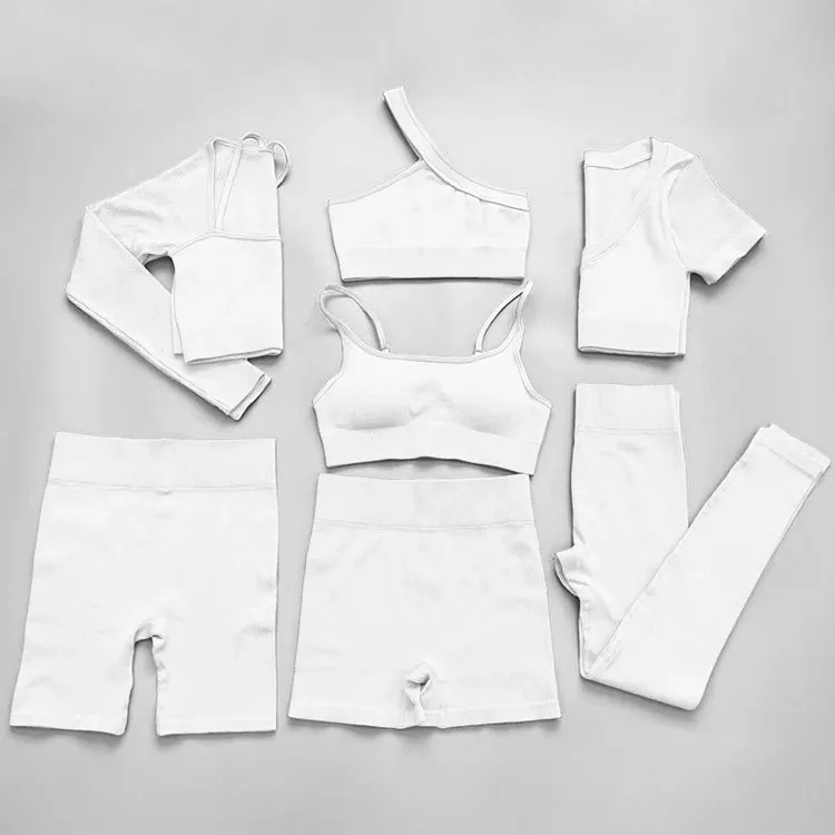 Ribbed Seamless Yoga Set for Women - Long Sleeve Crop Top and Sports Bra