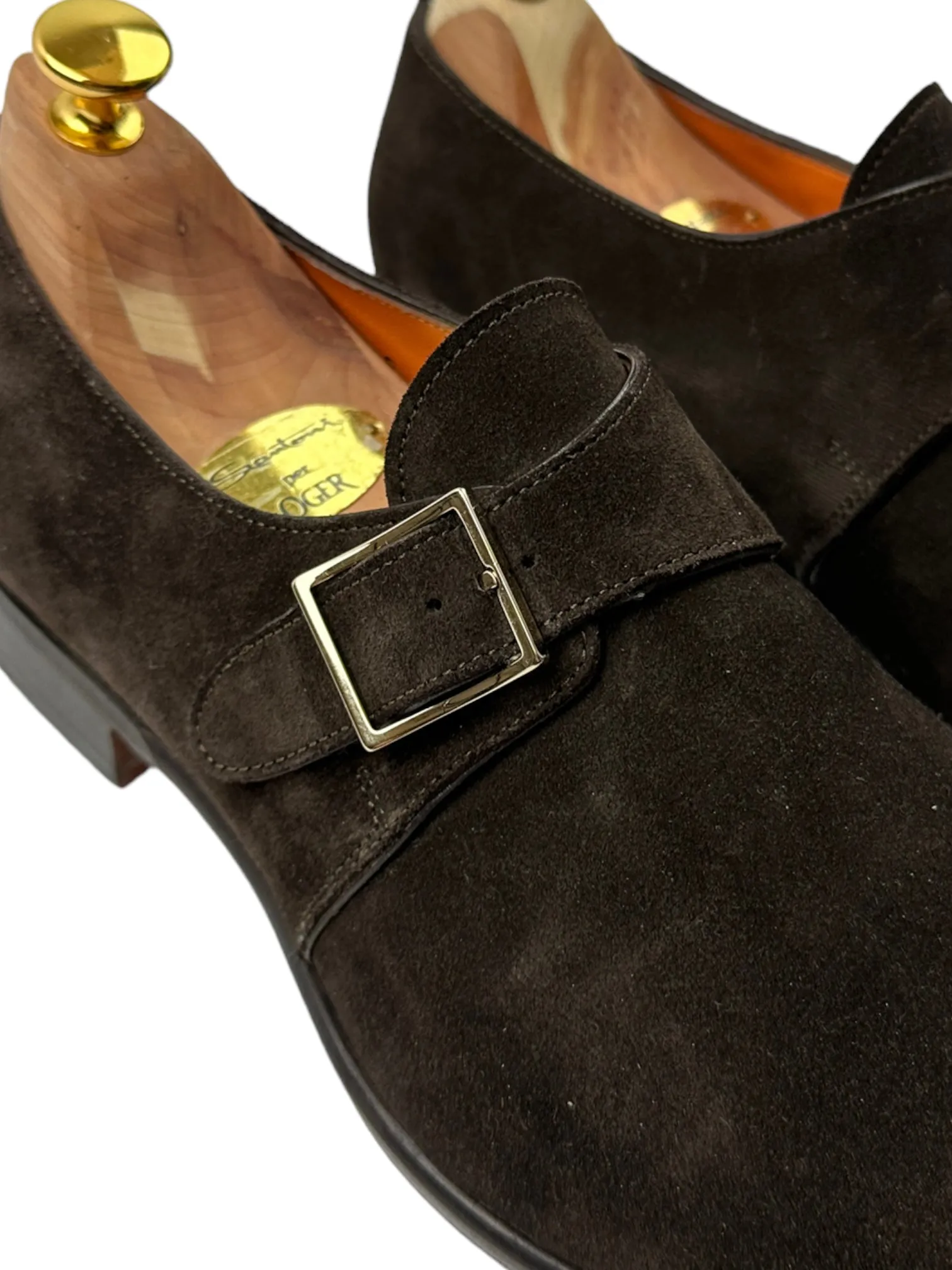 Santoni Dark Brown Suede Single Monk
