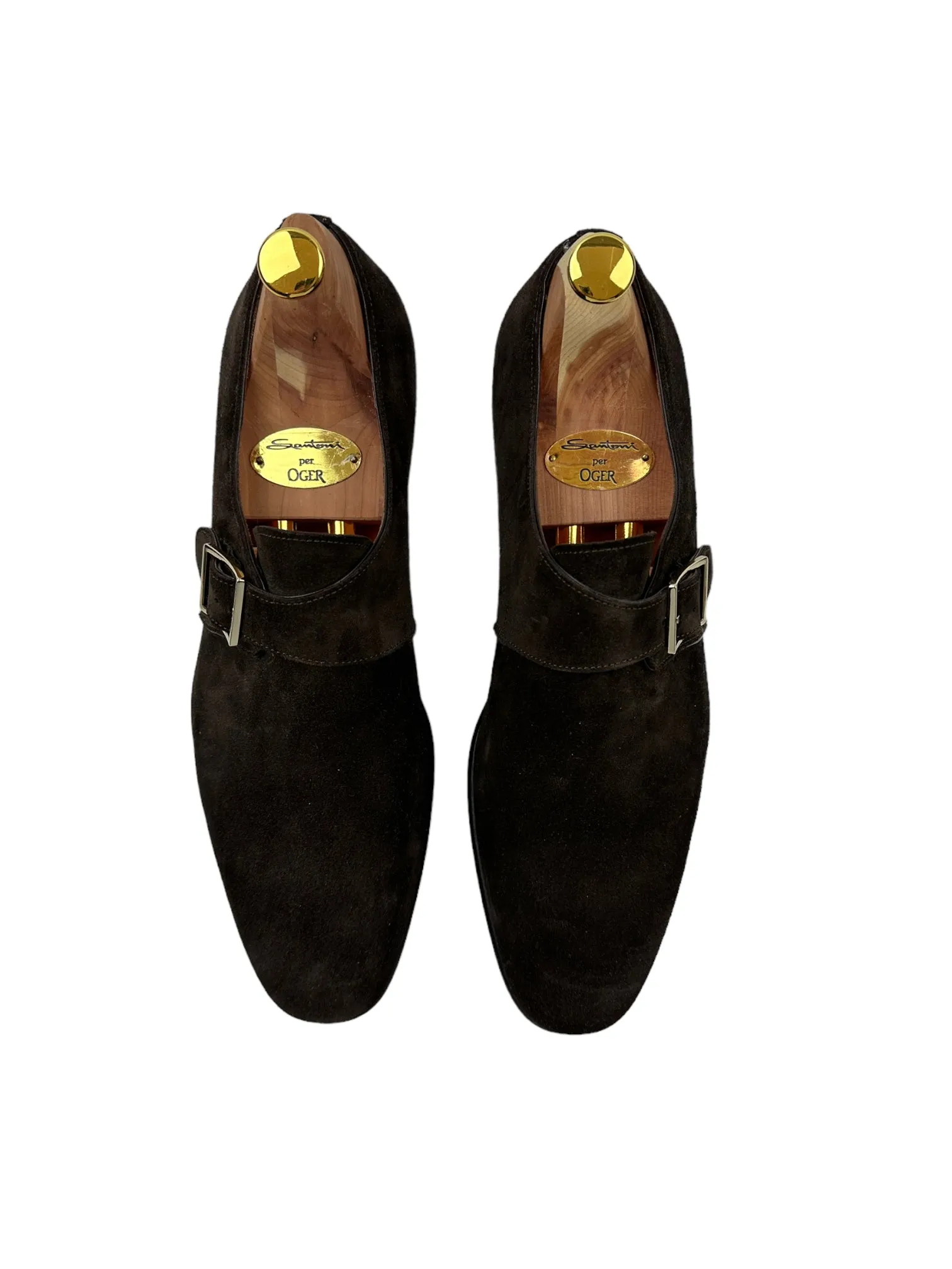 Santoni Dark Brown Suede Single Monk