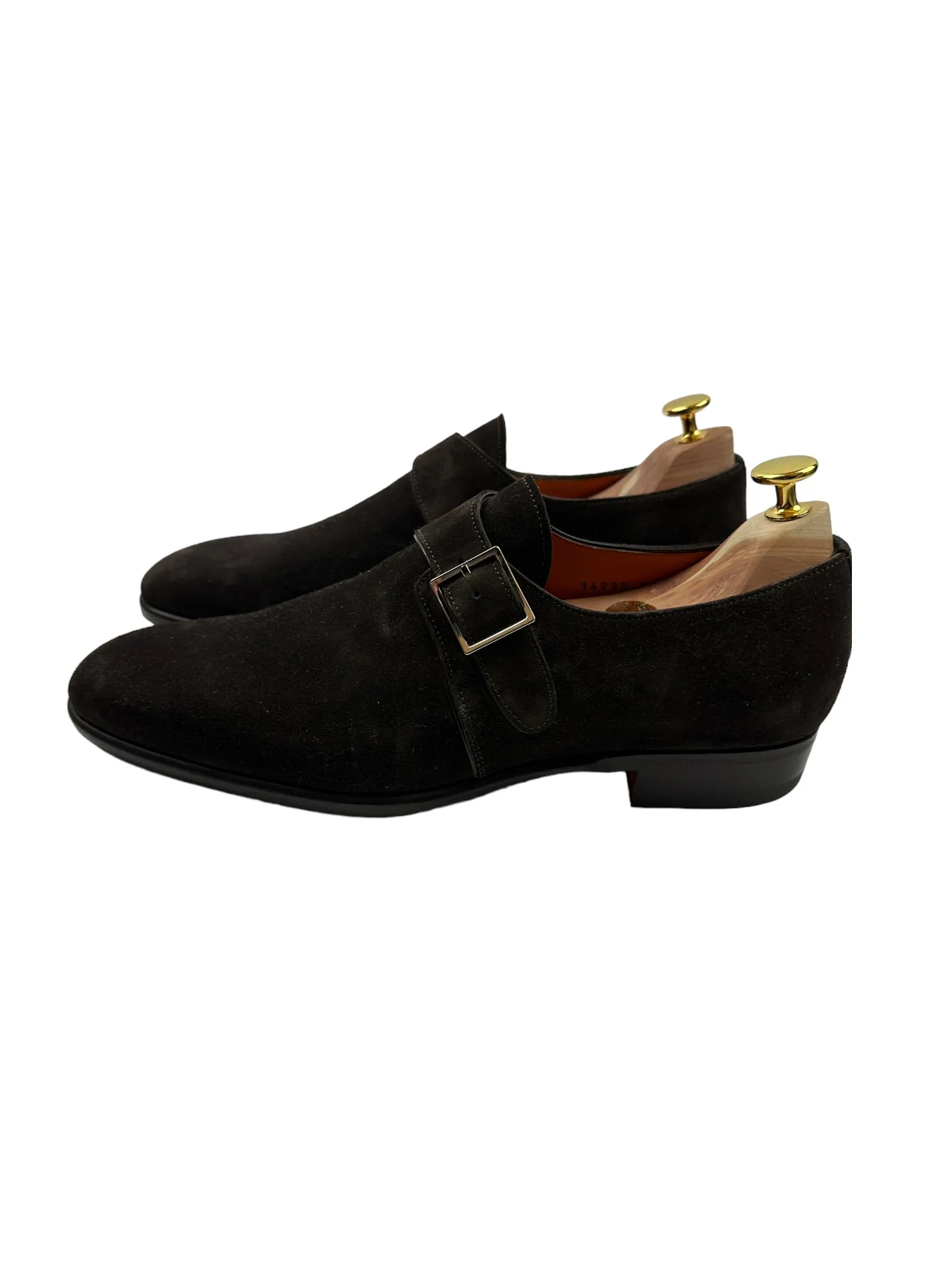 Santoni Dark Brown Suede Single Monk