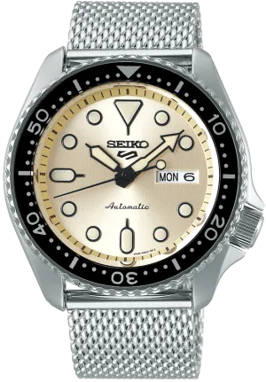 Seiko 5 Sports SKX Series Mechanical Automatic Mesh Band Champagne Dial SRPE75
