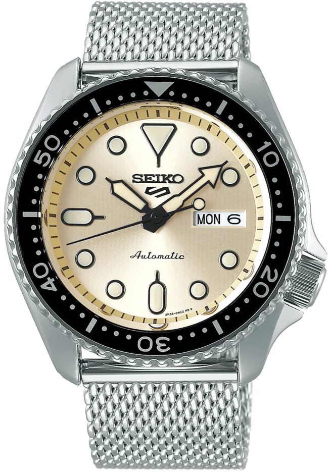 Seiko 5 Sports SKX Series Mechanical Automatic Mesh Band Champagne Dial SRPE75