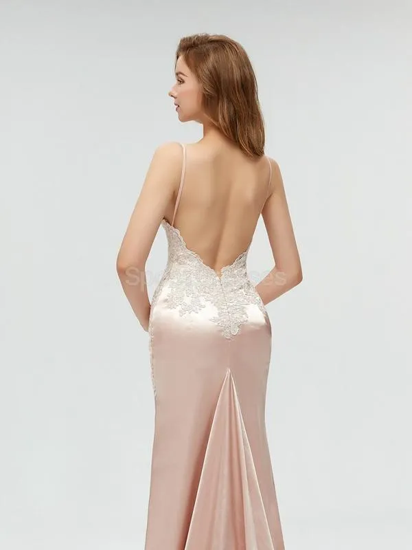 Sexy Backless V Neck Lace Mermaid Long Evening Prom Dresses, 17520