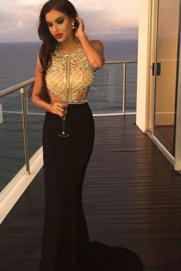 Sexy Black Mermaid Prom Dresses,Long Beading Formal Woman Evening Dresses OK860