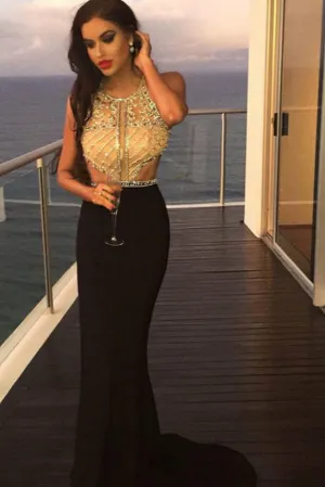 Sexy Black Mermaid Prom Dresses,Long Beading Formal Woman Evening Dresses OK860