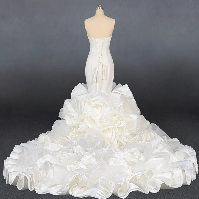 Sexy Strapless Mermaid Ivory Long Wedding Dress, WD0463
