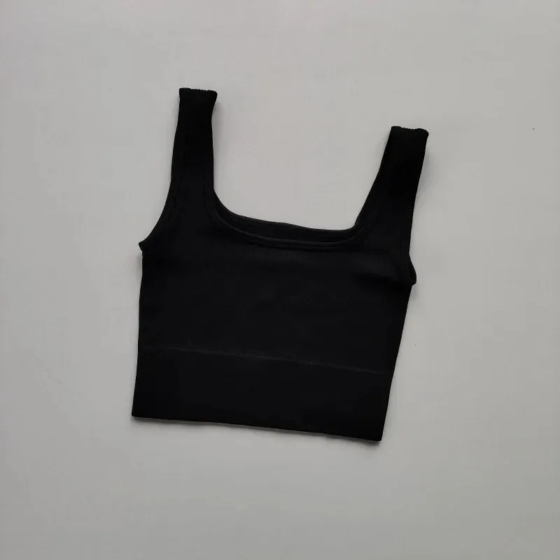 Sexy Women Yoga Gym Sports Vest - Fitness Running Short Vest, Solid Color Knitted Off Shoulder Gym Yoga Top