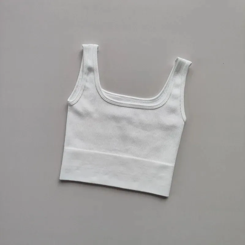 Sexy Women Yoga Gym Sports Vest - Fitness Running Short Vest, Solid Color Knitted Off Shoulder Gym Yoga Top