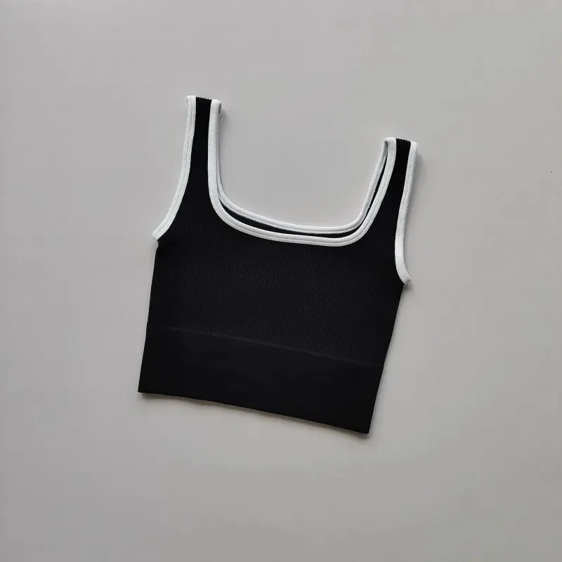Sexy Women Yoga Gym Sports Vest - Fitness Running Short Vest, Solid Color Knitted Off Shoulder Gym Yoga Top