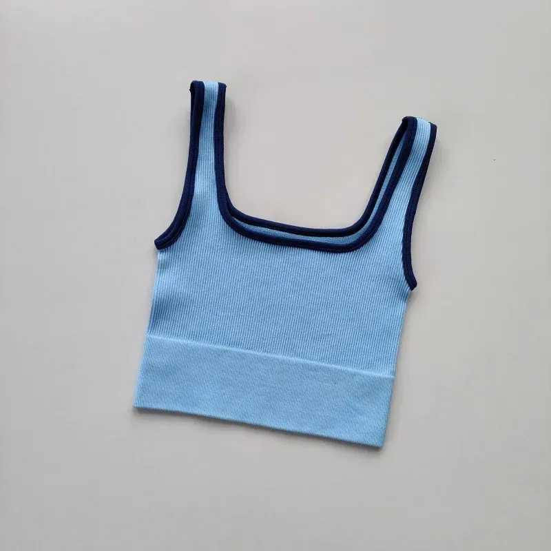 Sexy Women Yoga Gym Sports Vest - Fitness Running Short Vest, Solid Color Knitted Off Shoulder Gym Yoga Top