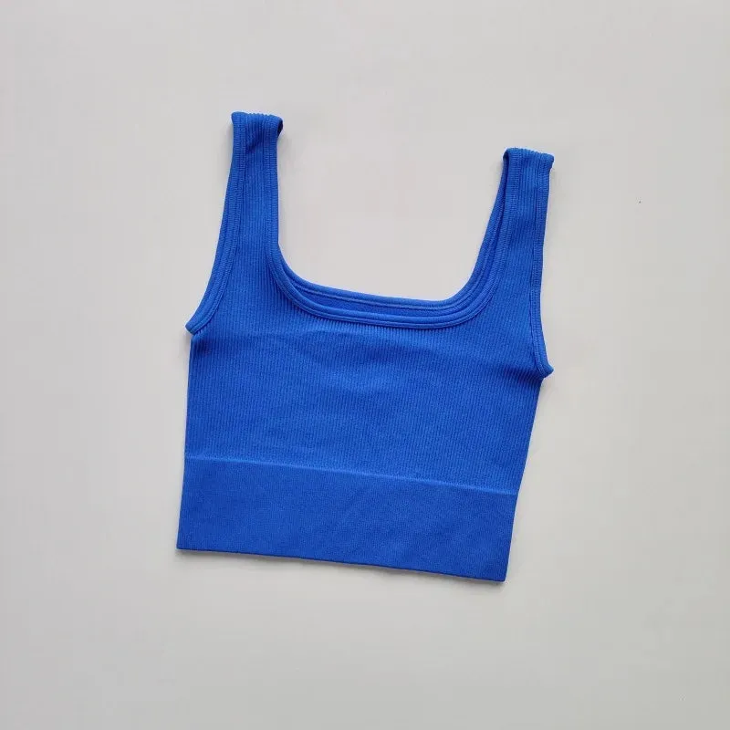 Sexy Women Yoga Gym Sports Vest - Fitness Running Short Vest, Solid Color Knitted Off Shoulder Gym Yoga Top