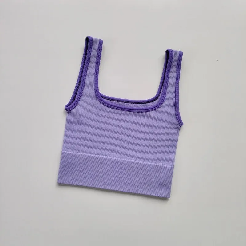 Sexy Women Yoga Gym Sports Vest - Fitness Running Short Vest, Solid Color Knitted Off Shoulder Gym Yoga Top