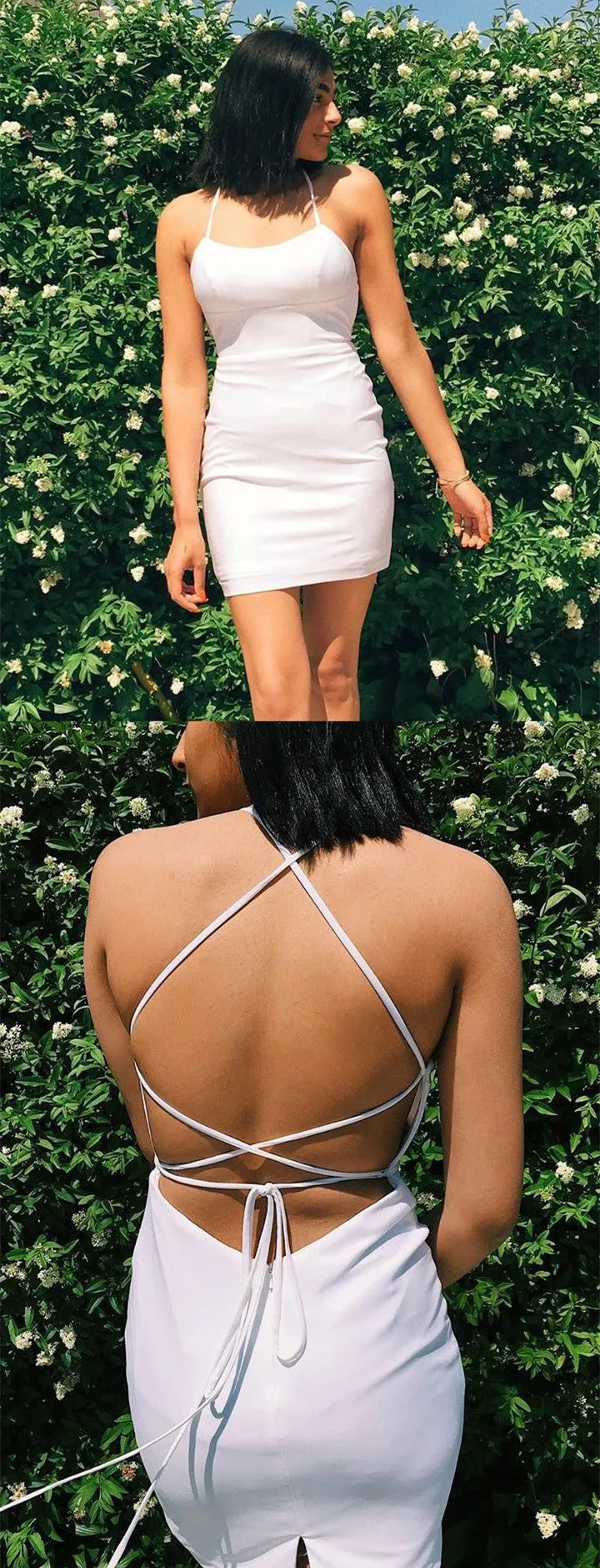 Sheath Sleeveles Straps Backless Sexy Lace-up Back Homecoming Dresses, HD0533