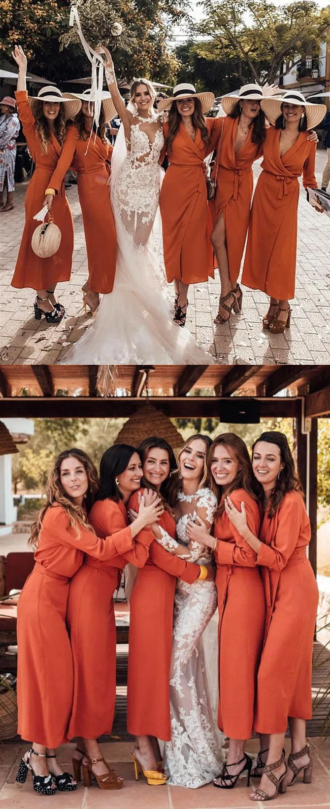 Sheath V-neck Long Sleeves Chiffon Bridesmaid Dresses With Split, BD0597