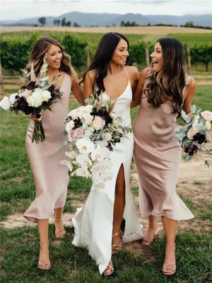 Sheath V-neck Sleeveless Backless Short Blush Bridesmaid Dresses, BD0641