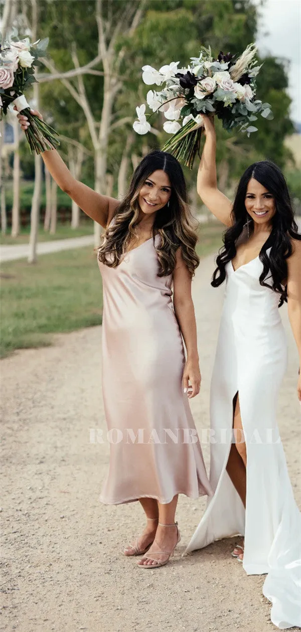 Sheath V-neck Sleeveless Backless Short Blush Bridesmaid Dresses, BD0641
