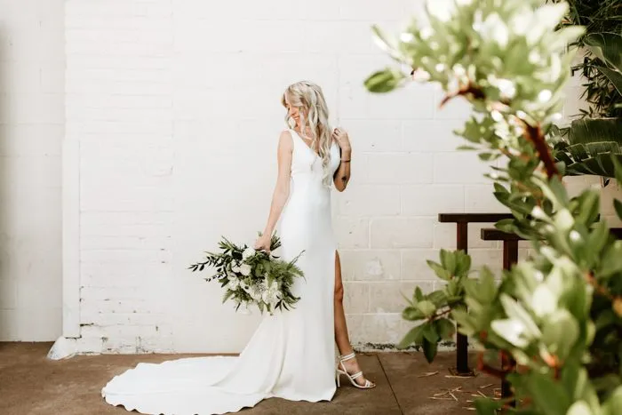 Sheath V-neck Sleeveless Simple Cheap Long Backless Wedding Dresses With Train, WD0480