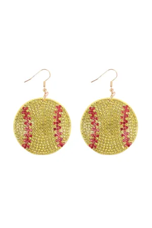 SOFTBALL RHINESTONE FISH HOOK EARRINGS