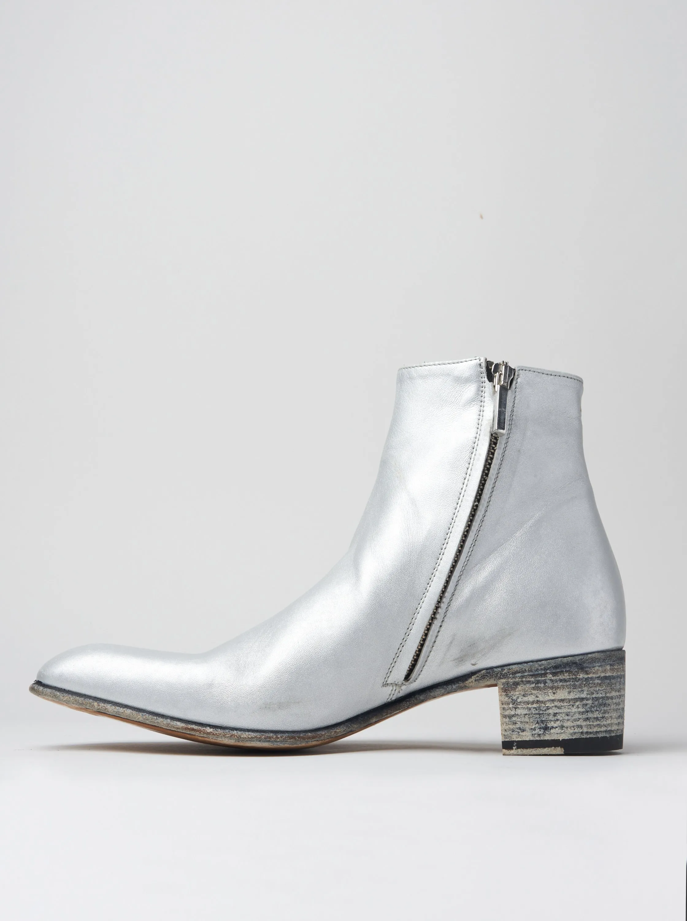 SONNY 40MM ANKLE BOOT IN DISTRESSED SILVER CALFSKIN - Woman