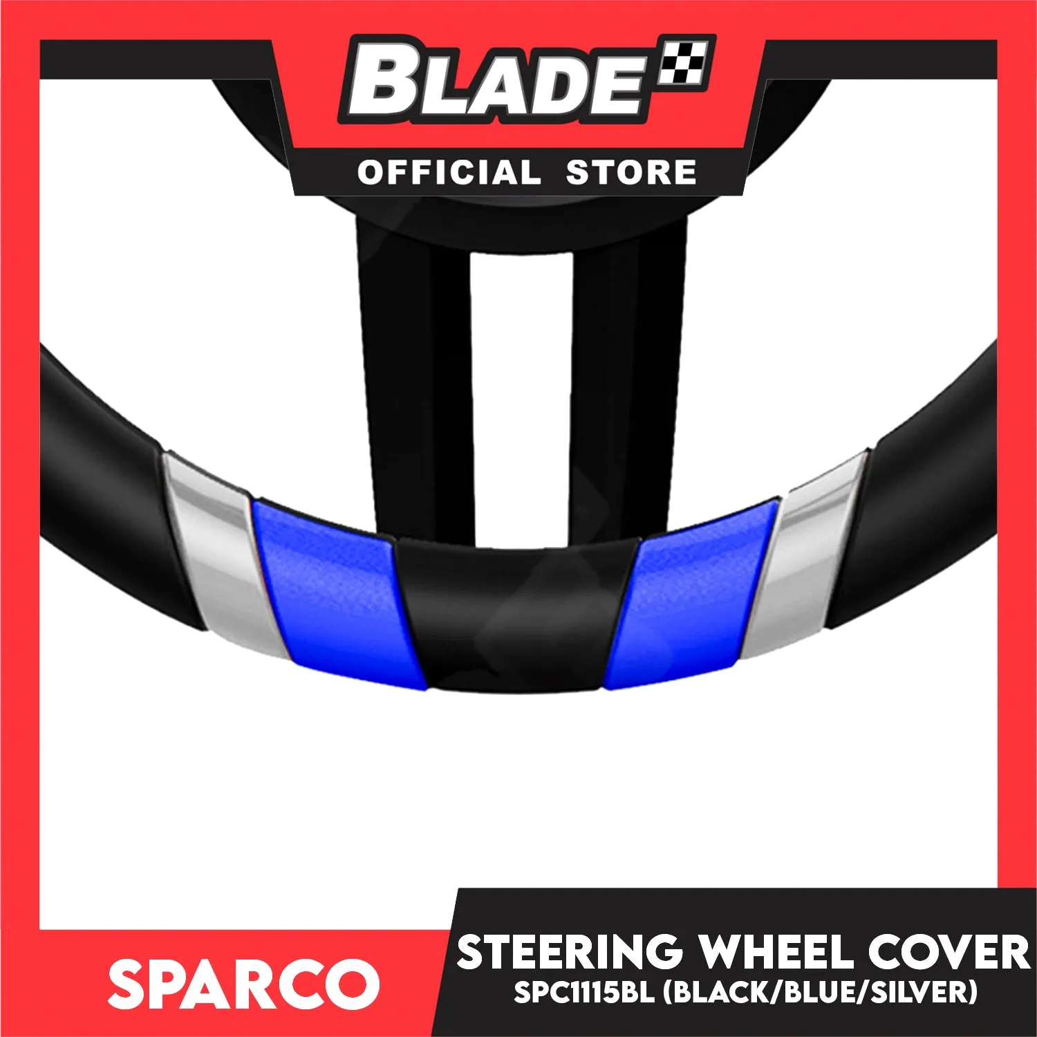 Sparco SPC1115BL Steering Wheel Cover (Black/Blue/Silver) for Toyota, Mitsubishi, Honda, Hyundai, Ford, Nissan, Suzuki, Isuzu, Kia, MG and more
