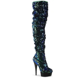 SS-DELIGHT-3004 Exotic Thigh Boot | Green Sequins