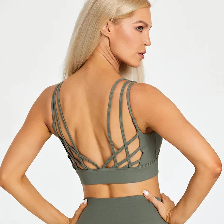 Strappy Wirefree Padded Sports Bra for Women - Medium Support