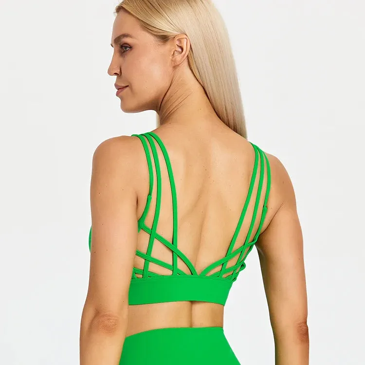 Strappy Wirefree Padded Sports Bra for Women - Medium Support