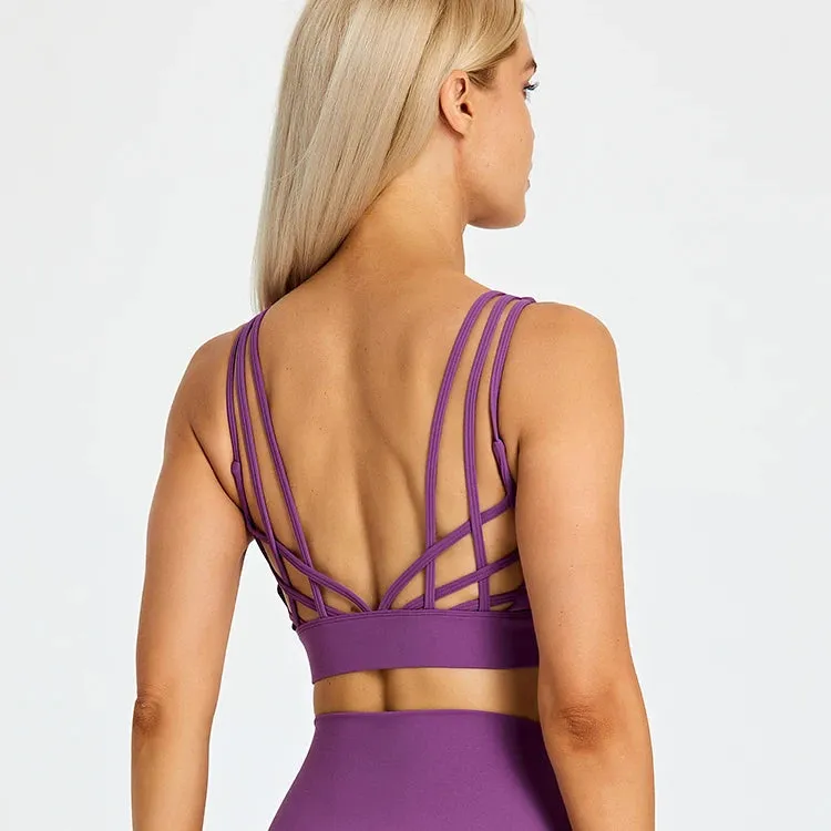 Strappy Wirefree Padded Sports Bra for Women - Medium Support