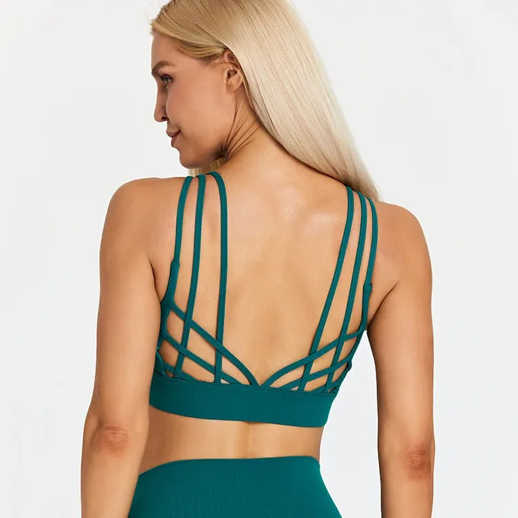 Strappy Wirefree Padded Sports Bra for Women - Medium Support