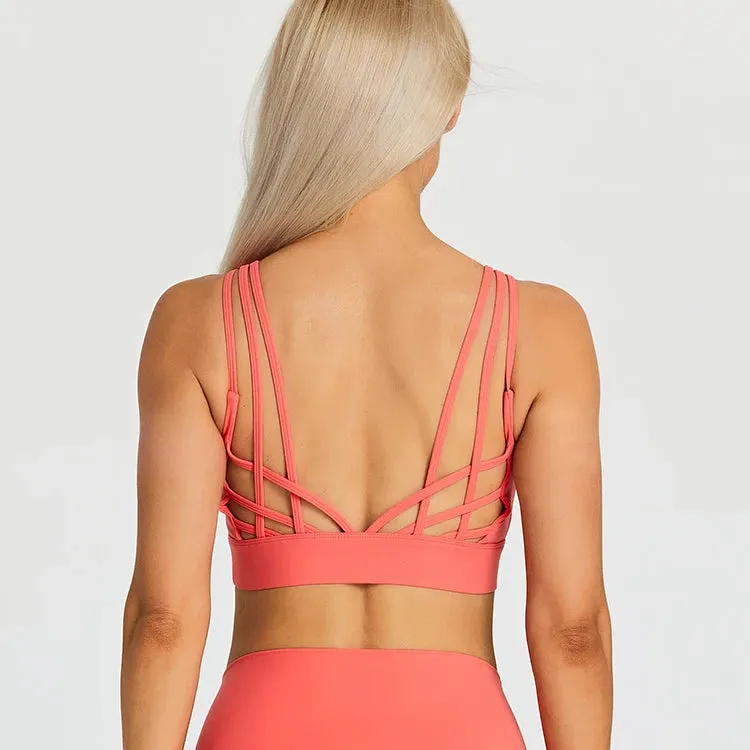 Strappy Wirefree Padded Sports Bra for Women - Medium Support