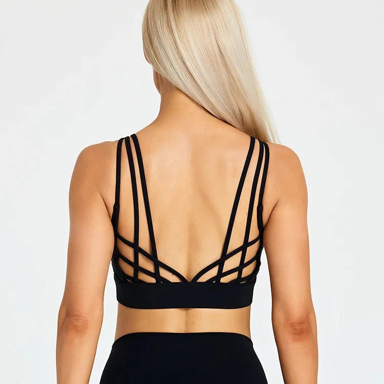 Strappy Wirefree Padded Sports Bra for Women - Medium Support