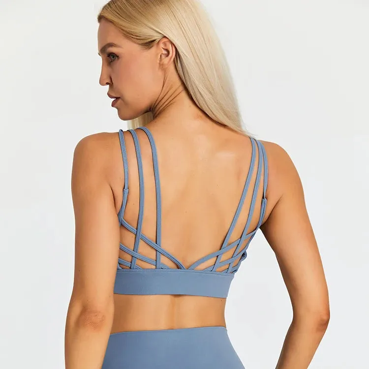 Strappy Wirefree Padded Sports Bra for Women - Medium Support