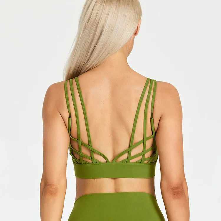 Strappy Wirefree Padded Sports Bra for Women - Medium Support