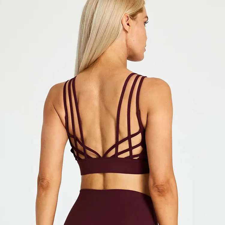 Strappy Wirefree Padded Sports Bra for Women - Medium Support