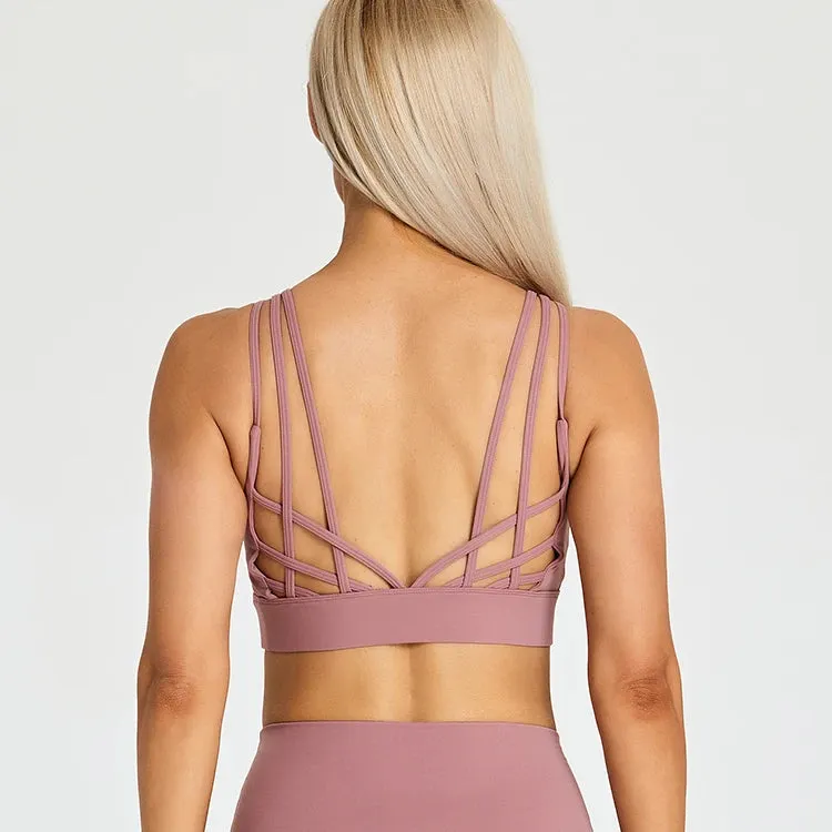 Strappy Wirefree Padded Sports Bra for Women - Medium Support