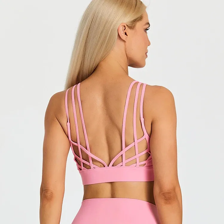 Strappy Wirefree Padded Sports Bra for Women - Medium Support