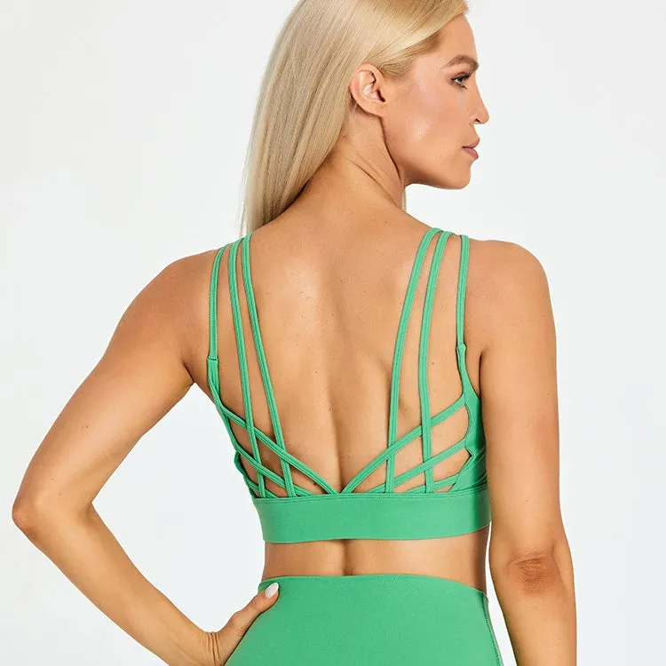 Strappy Wirefree Padded Sports Bra for Women - Medium Support