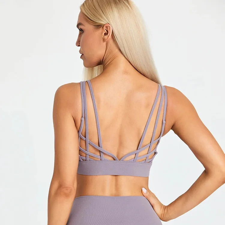 Strappy Wirefree Padded Sports Bra for Women - Medium Support